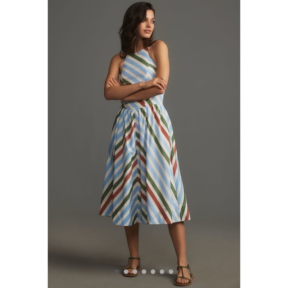 Anthropologie Dresses & Skirts - Anthropologie Maeve Halter Midi Sundress Dress Lined Cotton Vacation NWT Sz M